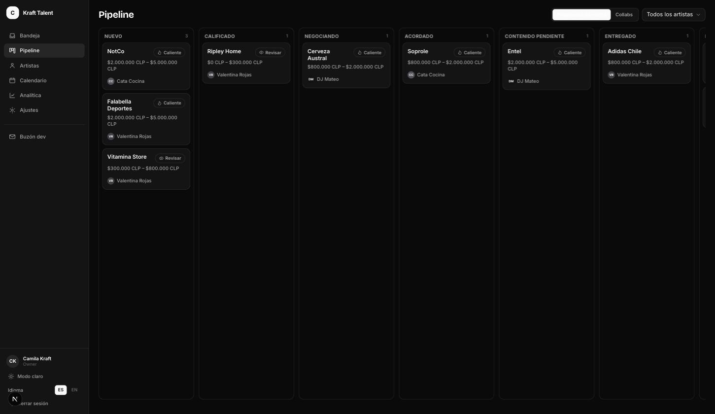 Pipeline kanban de Chispla con deals por etapa, de nuevo a pagado